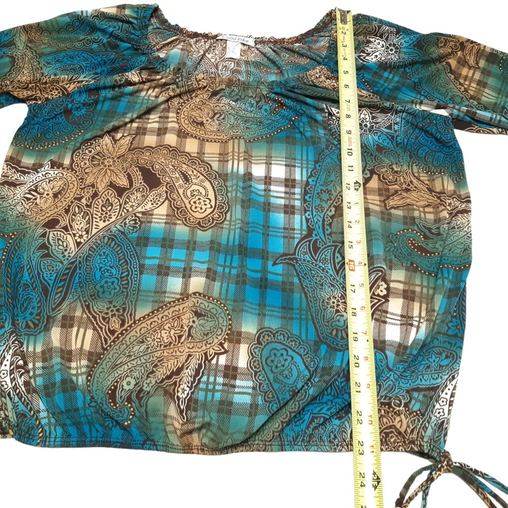 Vintage‎ Carol Rose Blouse Womens XL Green Paisley Plaid 3/4 Sleeve Stretch Top - Picture 3 of 11